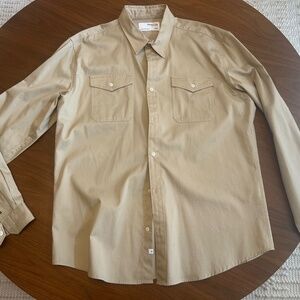 Men's Selected Homme Casual Dress Long Sleeve Button Down Shirt, XXL, Tan/Khaki